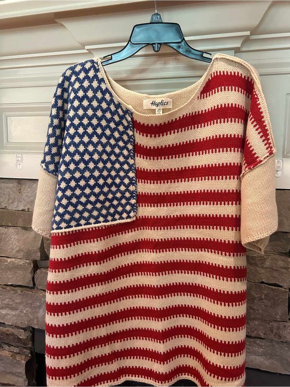 Haptics Americana Knit Short-Sleeve Sweater - Red, Cream, Blue